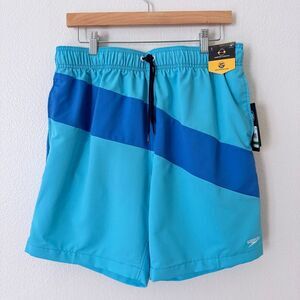 NWT Speedo Men's 7.5" Volley Colorblock Swim Trunks Lined Size Large Blue
